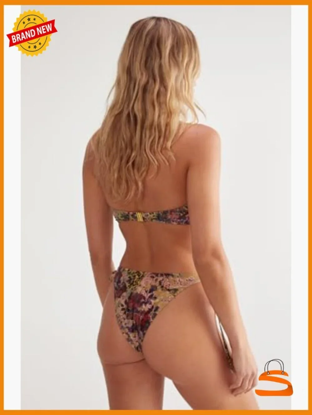 Floral Animal Print Bandeau Bikini Set, Size 4, Polyester Blend